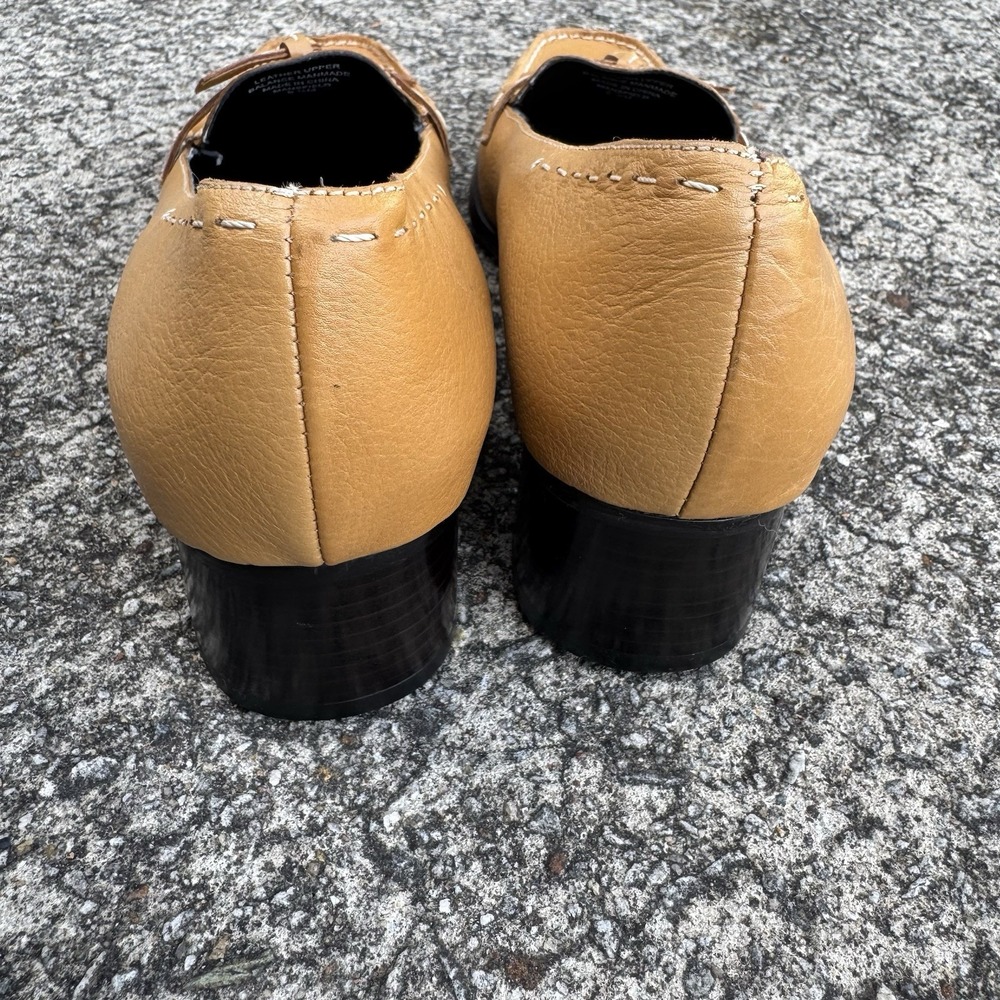 Jennifer Moore Mansfield Tan Leather Loafers Women's Sz 9.5 Block Heel Bow - Picture 5 of 10